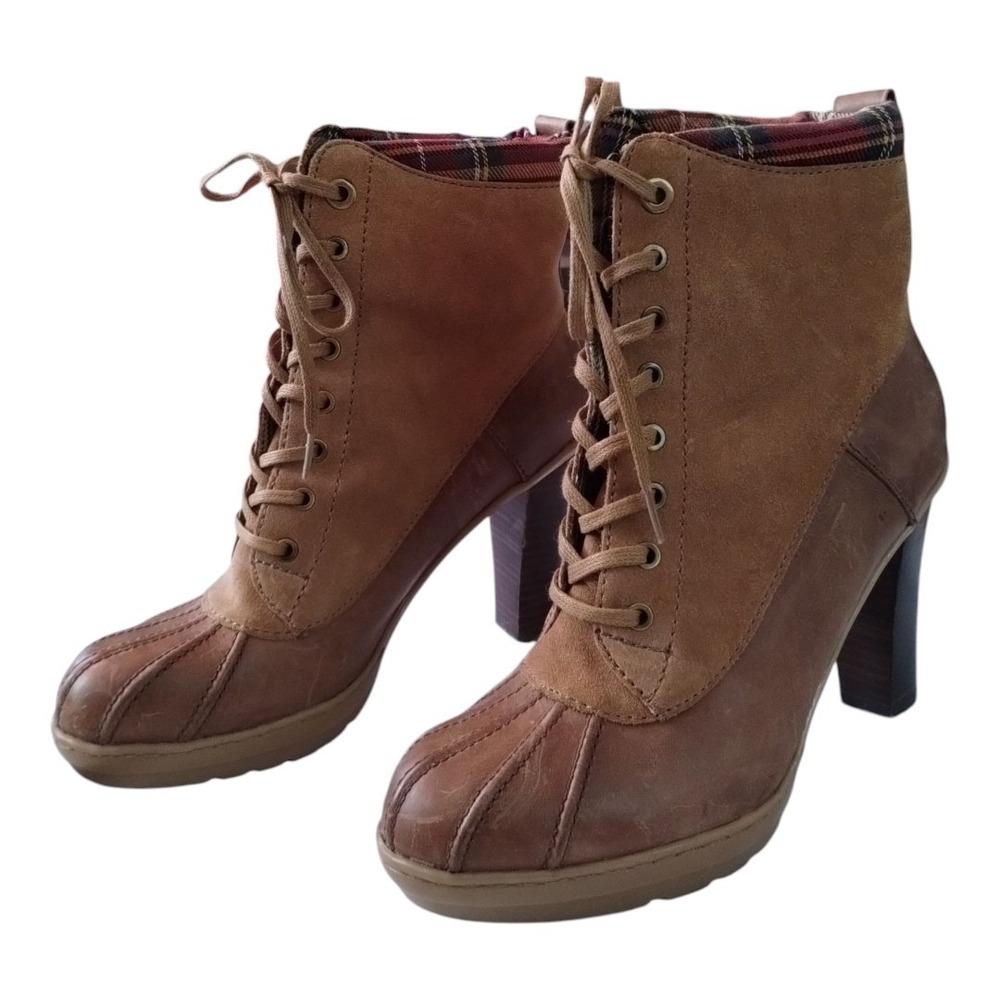 Y2K Vtg Tommy Hilfiger Heeled Boots Women's Size 8 Suede & Leather Lace Up